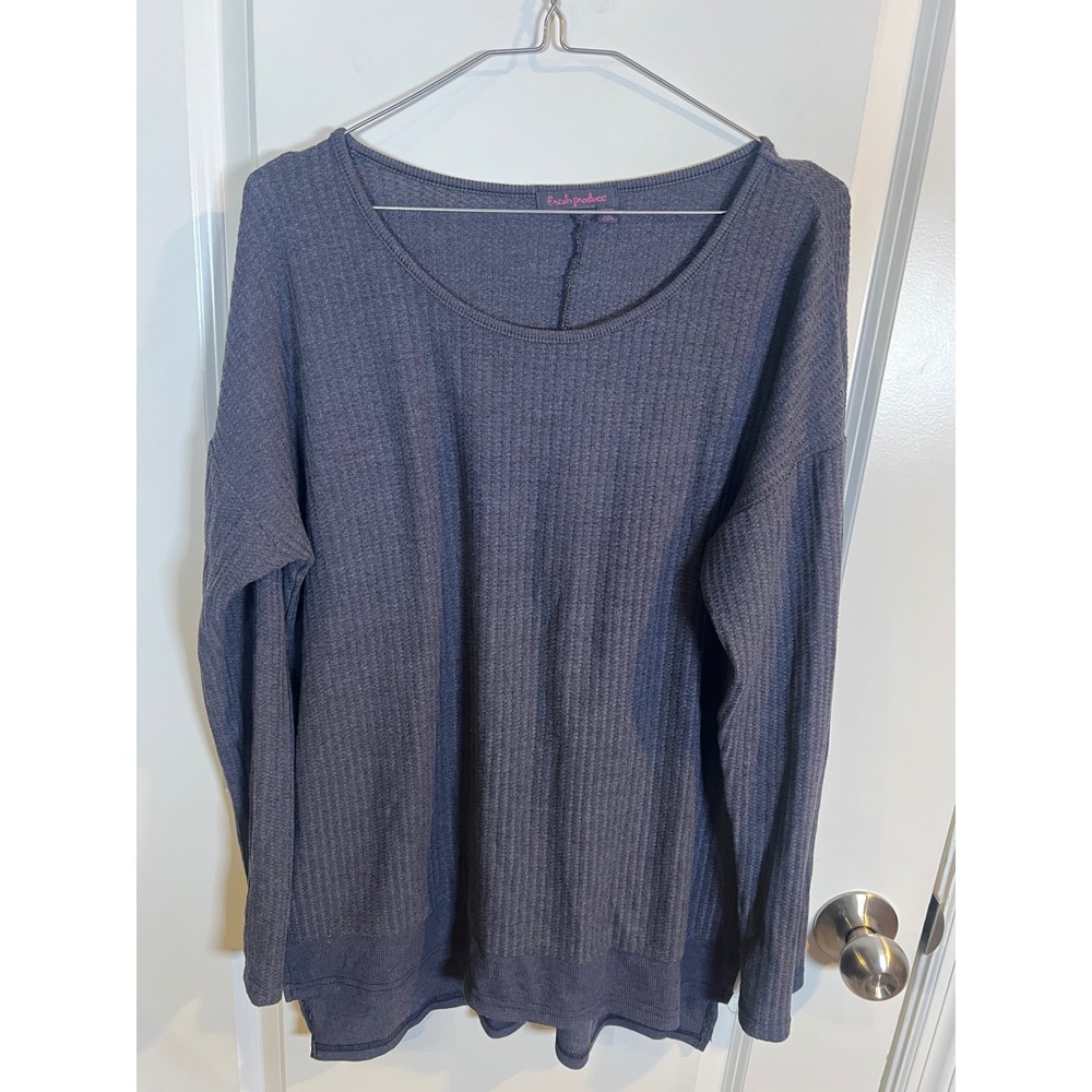 Fresh Produce Women Long Sleeve Waffle Knit Top Charcoal Gray XS/S